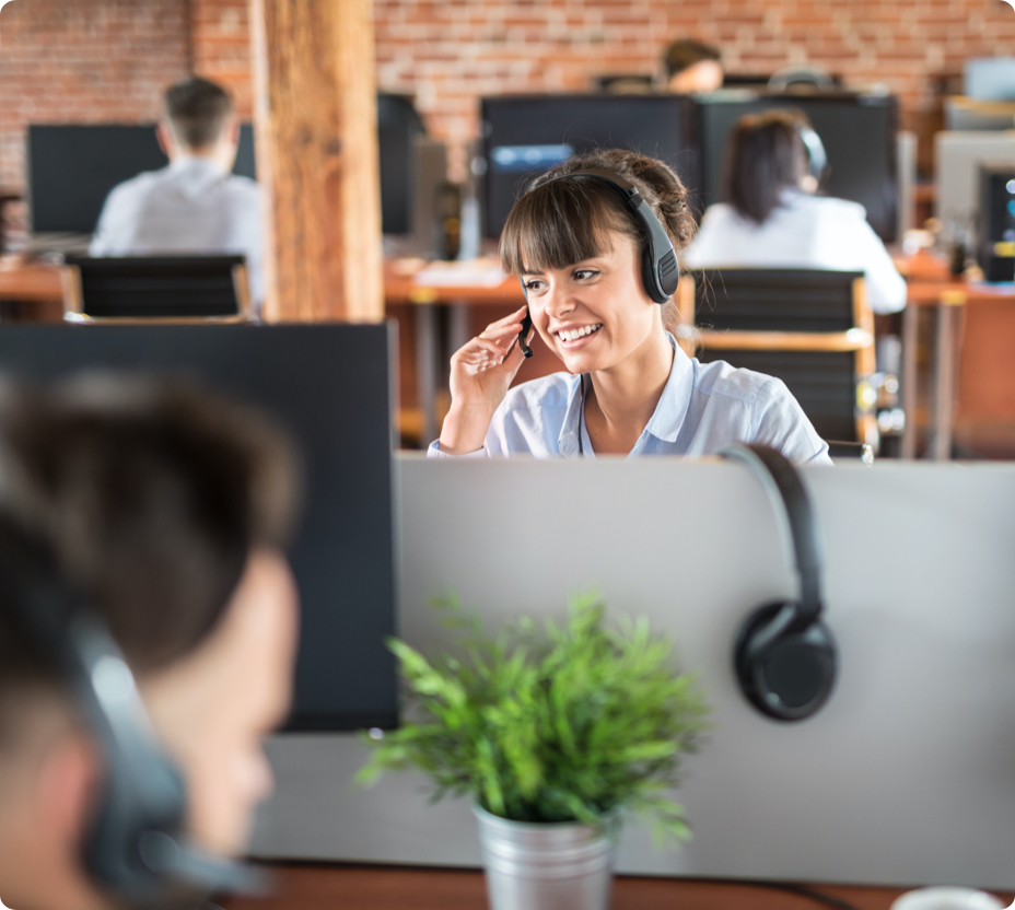 Call center employee working with confidence and independence
